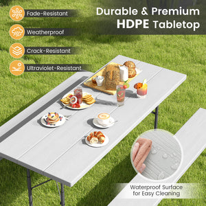 The HDPE tabletop ensures exceptional strength and good weather resistance<br>Features a waterproof surface for easy cleaning  easy to maintain with a damp cloth<br>The 183 cm/6 ft spacious HDPE tabletop provides enough area for food  drinks  and other es