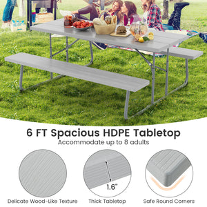 The HDPE tabletop ensures exceptional strength and good weather resistance<br>Features a waterproof surface for easy cleaning  easy to maintain with a damp cloth<br>The 183 cm/6 ft spacious HDPE tabletop provides enough area for food  drinks  and other es