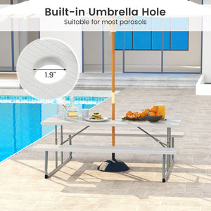 The HDPE tabletop ensures exceptional strength and good weather resistance<br>Features a waterproof surface for easy cleaning  easy to maintain with a damp cloth<br>The 183 cm/6 ft spacious HDPE tabletop provides enough area for food  drinks  and other es