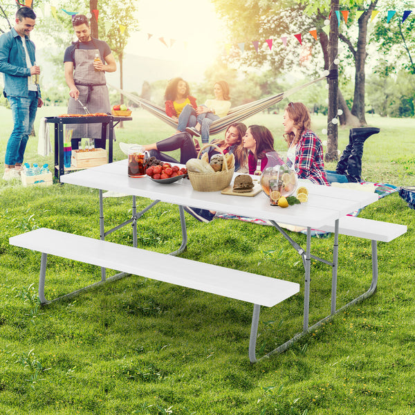 The HDPE tabletop ensures exceptional strength and good weather resistance<br>Features a waterproof surface for easy cleaning  easy to maintain with a damp cloth<br>The 183 cm/6 ft spacious HDPE tabletop provides enough area for food  drinks  and other es