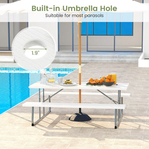 The HDPE tabletop ensures exceptional strength and good weather resistance<br>Features a waterproof surface for easy cleaning  easy to maintain with a damp cloth<br>The 183 cm/6 ft spacious HDPE tabletop provides enough area for food  drinks  and other es