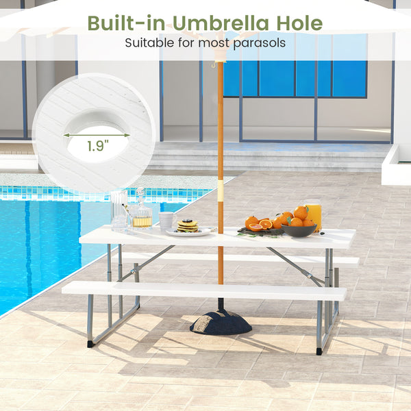 The HDPE tabletop ensures exceptional strength and good weather resistance<br>Features a waterproof surface for easy cleaning  easy to maintain with a damp cloth<br>The 183 cm/6 ft spacious HDPE tabletop provides enough area for food  drinks  and other es