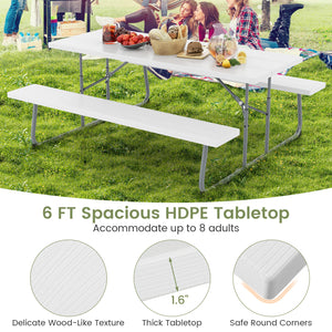 The HDPE tabletop ensures exceptional strength and good weather resistance<br>Features a waterproof surface for easy cleaning  easy to maintain with a damp cloth<br>The 183 cm/6 ft spacious HDPE tabletop provides enough area for food  drinks  and other es