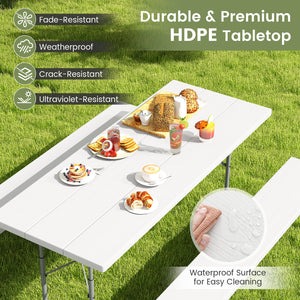The HDPE tabletop ensures exceptional strength and good weather resistance<br>Features a waterproof surface for easy cleaning  easy to maintain with a damp cloth<br>The 183 cm/6 ft spacious HDPE tabletop provides enough area for food  drinks  and other es