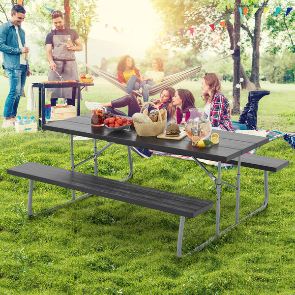 The HDPE tabletop ensures exceptional strength and good weather resistance<br>Features a waterproof surface for easy cleaning  easy to maintain with a damp cloth<br>The 183 cm/6 ft spacious HDPE tabletop provides enough area for food  drinks  and other es