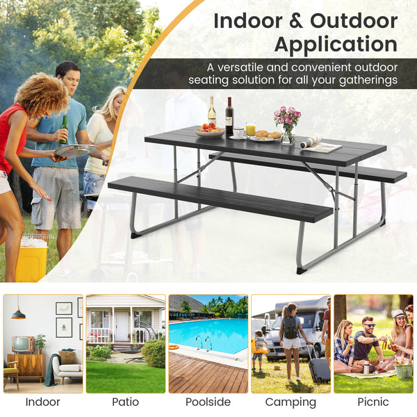 The HDPE tabletop ensures exceptional strength and good weather resistance<br>Features a waterproof surface for easy cleaning  easy to maintain with a damp cloth<br>The 183 cm/6 ft spacious HDPE tabletop provides enough area for food  drinks  and other es