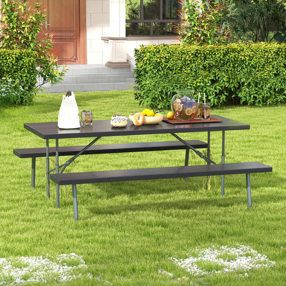 The HDPE tabletop ensures exceptional strength and good weather resistance<br>Features a waterproof surface for easy cleaning  easy to maintain with a damp cloth<br>The 183 cm/6 ft spacious HDPE tabletop provides enough area for food  drinks  and other es