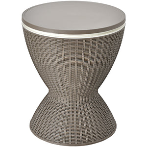 The retractable tabletop is fixed tightly by the knob <br>Flexible adjustment of 22.5'' and 32.5'' <br>Multiple uses as a patio side table and an ice bucket <br>8 gal capacity to store various drinks and snacks <br>Drainage hole with a plug for easy clean