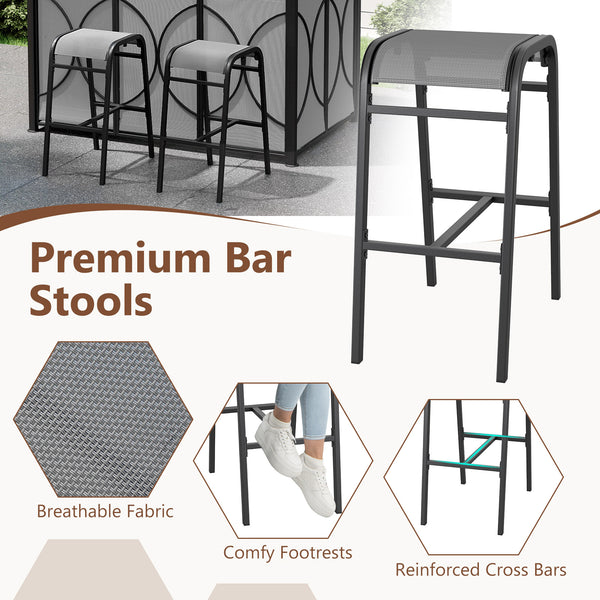 Innovative double roof design for superior ventilation<br>Sun-proof and water-proof canopy fabric for long time outdoor use<br>2 stools can be stored under the bar table for easy storage<br>Versatile for backyards  patios  and poolside settings<br>Wide te