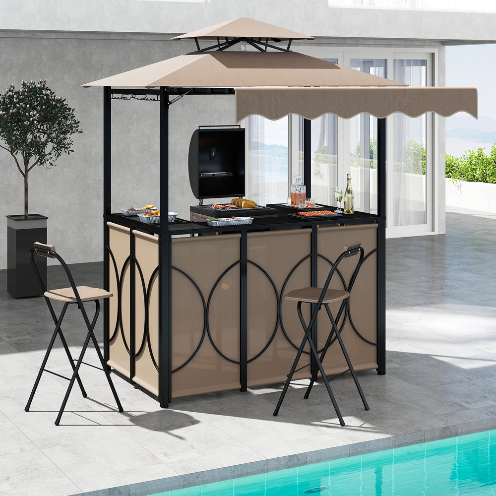 Comes with a side awning  offer extra shade coverage and protection<br>The awning is controlled by hydraulic rods for ease of expansion and retraction<br>The double-tiered roof design promotes airflow and increases stability<br>The canopy is drizzle-resis