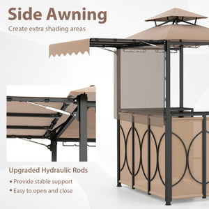 Comes with a side awning  offer extra shade coverage and protection<br>The awning is controlled by hydraulic rods for ease of expansion and retraction<br>The double-tiered roof design promotes airflow and increases stability<br>The canopy is drizzle-resis