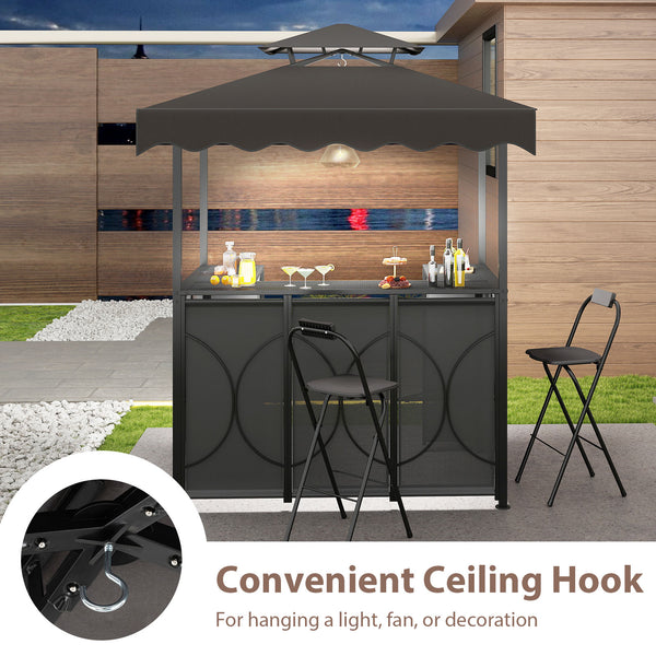 Comes with a side awning  offer extra shade coverage and protection<br>The awning is controlled by hydraulic rods for ease of expansion and retraction<br>The double-tiered roof design promotes airflow and increases stability<br>The canopy is drizzle-resis