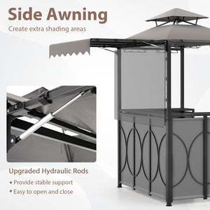 Comes with a side awning  offer extra shade coverage and protection<br>The awning is controlled by hydraulic rods for ease of expansion and retraction<br>The double-tiered roof design promotes airflow and increases stability<br>The canopy is drizzle-resis