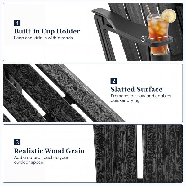 Â Made from high-quality HDPE material for reliable all-season outdoor use<br>Â Realistic wood grain add a natural touch to your outdoor space<br>Â High weight capacity of 550 lbs/250 kg supports most users<br>Â Tool-free assembly with 0 screw involved<br