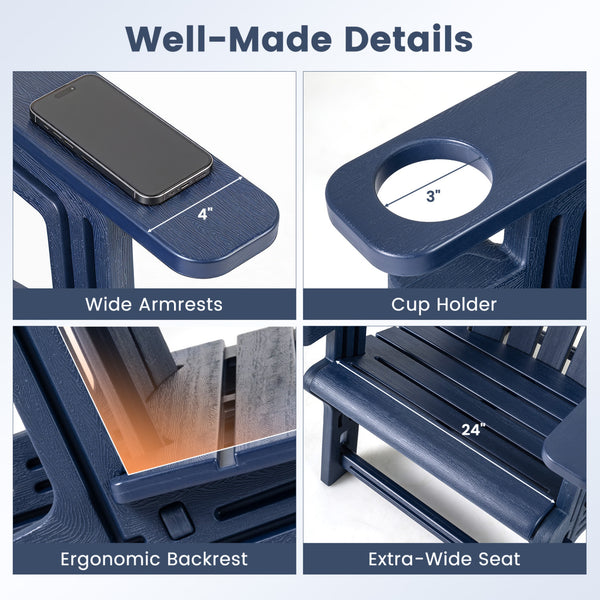 Built to last with weather-resistant HDPE material<br>Features realistic wood-like surface that is anti-fading<br>Smooth surface that is simple to clean<br>Needs minimal maintenance compared to wood chairs required maintenance<br>Fits to the body curve wi