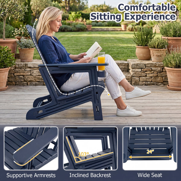 Premium HDPE material provides excellent weather resistance for long-term use<br>Realistic wood grain texture for a natural outdoor appearance<br>The reliable structure supports up to 330 lbs weight capacity<br>103Â° inclined backrest for enhanced support