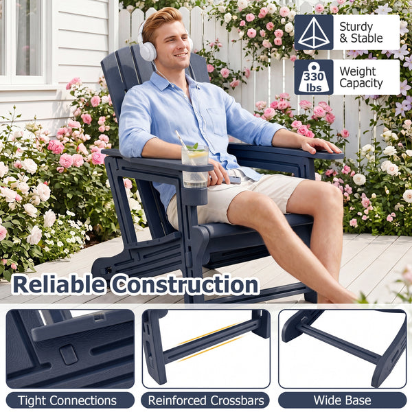 Premium HDPE material provides excellent weather resistance for long-term use<br>Realistic wood grain texture for a natural outdoor appearance<br>The reliable structure supports up to 330 lbs weight capacity<br>103Â° inclined backrest for enhanced support