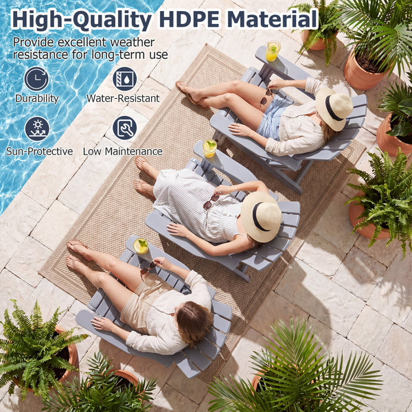 Premium HDPE material provides excellent weather resistance for long-term use<br>Realistic wood grain texture for a natural outdoor appearance<br>The reliable structure supports up to 330 lbs weight capacity<br>103Â° inclined backrest for enhanced support