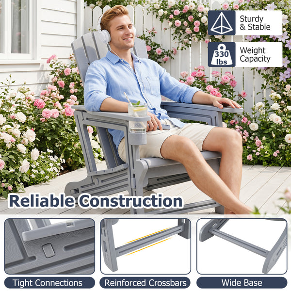 Premium HDPE material provides excellent weather resistance for long-term use<br>Realistic wood grain texture for a natural outdoor appearance<br>The reliable structure supports up to 330 lbs weight capacity<br>103Â° inclined backrest for enhanced support