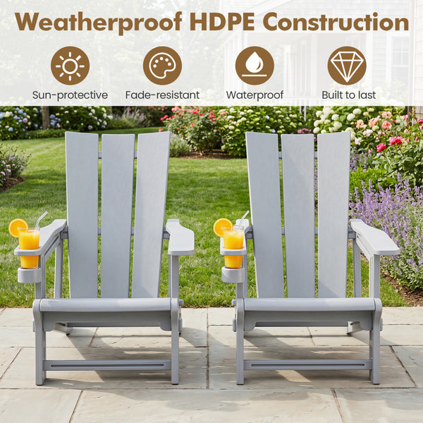 Curved backrest offers enhanced support for your back and shoulders<br>With wide armrests for added comfort and support<br>Built-in cup holder keeps your drink within easy reach<br>HDPE material is sun-protective  fade-resistant  waterproof  built to last