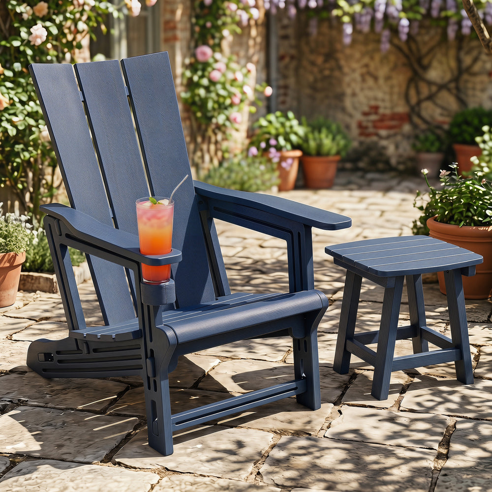 Curved backrest offers enhanced support for your back and shoulders<br>With wide armrests for added comfort and support<br>Built-in cup holder keeps your drink within easy reach<br>HDPE material is sun-protective  fade-resistant  waterproof  built to last