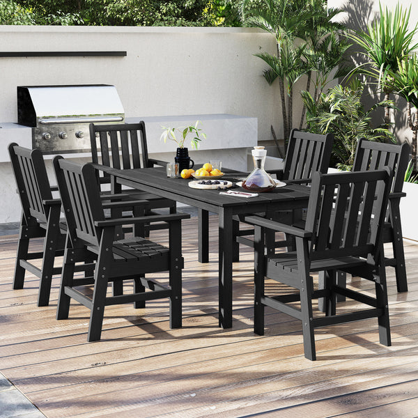 All-weather and anti-fading HDPE ensures longevity and beauty<br>Wood-like tabletop with an easy-to-clean surface for convenience<br>Compatible with various types of umbrellas thanks to a umbrella hole<br>Suitable for gathering with family and friends wit