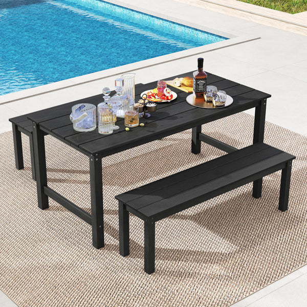 All-weather and anti-fading HDPE ensures longevity and beauty<br>Wood-like tabletop with an easy-to-clean surface for convenience<br>Compatible with various types of umbrellas thanks to a umbrella hole<br>Suitable for gathering with family and friends wit