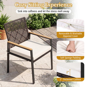 2"/6 cm thickened cushion with soft sponge padding for comfortable seating<br>Removable and washable zippered cover for easy cleaning and lasting freshness<br>Selected mix brown PE rattan with hand-woven  sun-protective design<br>Wear-resistant constructi
