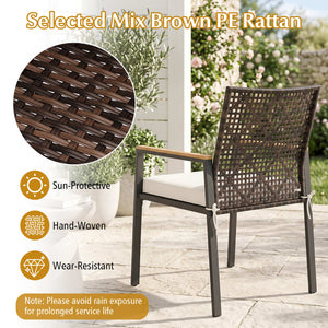 2"/6 cm thickened cushion with soft sponge padding for comfortable seating<br>Removable and washable zippered cover for easy cleaning and lasting freshness<br>Selected mix brown PE rattan with hand-woven  sun-protective design<br>Wear-resistant constructi