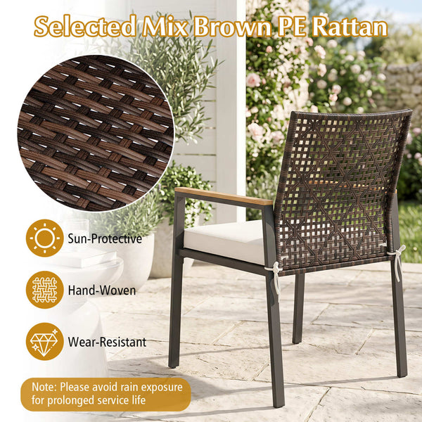 2"/6 cm thickened cushion with soft sponge padding for comfortable seating<br>Removable and washable zippered cover for easy cleaning and lasting freshness<br>Selected mix brown PE rattan with hand-woven  sun-protective design<br>Wear-resistant constructi