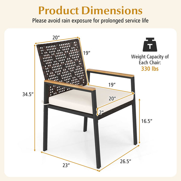 2"/6 cm thickened cushion with soft sponge padding for comfortable seating<br>Removable and washable zippered cover for easy cleaning and lasting freshness<br>Selected mix brown PE rattan with hand-woven  sun-protective design<br>Wear-resistant constructi