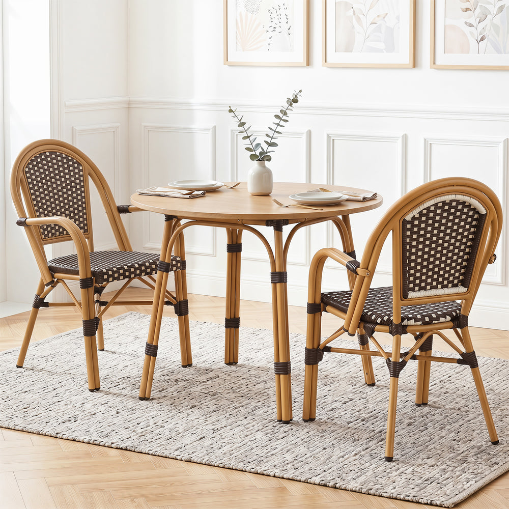 Discover the perfect blend of classic French style and modern comfort<br>The wood-like frame surface adds a classic decorative element<br>Hand-woven with premium PE rattan for a breathable seating experience<br>Fade-resistant and sun-protective wicker mai