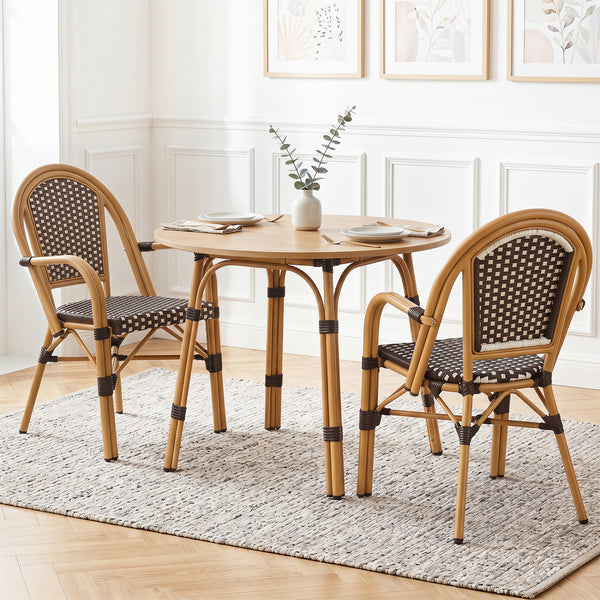 Discover the perfect blend of classic French style and modern comfort<br>The wood-like frame surface adds a classic decorative element<br>Hand-woven with premium PE rattan for a breathable seating experience<br>Fade-resistant and sun-protective wicker mai