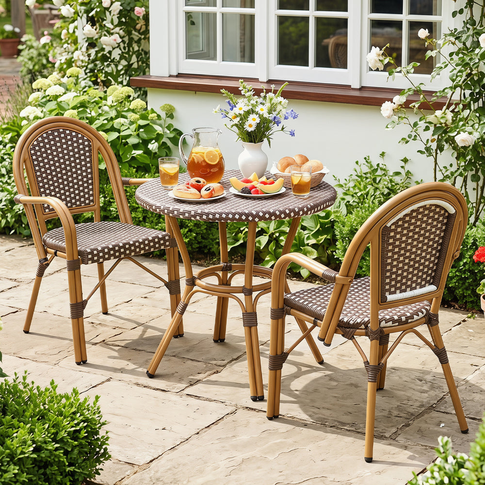 Discover the perfect blend of classic French style and modern comfort<br>The wood-like frame surface adds a classic decorative element<br>Hand-woven with premium PE rattan for a breathable seating experience<br>Fade-resistant and sun-protective wicker mai