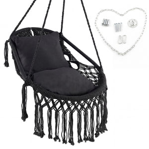 2 soft cushions offer comfortable sitting experience<br>High-grade polyester cotton woven seat withstands the test of time<br>Firmly supported by heavy-duty metal frame<br>Elegant appearance with graceful tassels<br>Suitable for both indoor and outdoor oc