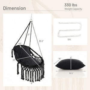 2 soft cushions offer comfortable sitting experience<br>High-grade polyester cotton woven seat withstands the test of time<br>Firmly supported by heavy-duty metal frame<br>Elegant appearance with graceful tassels<br>Suitable for both indoor and outdoor oc