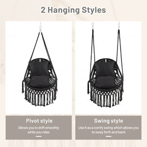 2 soft cushions offer comfortable sitting experience<br>High-grade polyester cotton woven seat withstands the test of time<br>Firmly supported by heavy-duty metal frame<br>Elegant appearance with graceful tassels<br>Suitable for both indoor and outdoor oc