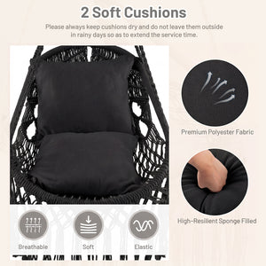 2 soft cushions offer comfortable sitting experience<br>High-grade polyester cotton woven seat withstands the test of time<br>Firmly supported by heavy-duty metal frame<br>Elegant appearance with graceful tassels<br>Suitable for both indoor and outdoor oc