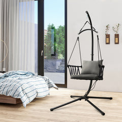 Comfortable to sit with soft seat and back cushions <br>Zipper design for easy maintenance of the cushion cover <br>Comes with a reinforced metal stand <br>Anti-slip footpads and X-shaped structure for higher stability <br>Foldable hanging swing chair sav