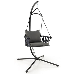 Comfortable to sit with soft seat and back cushions <br>Zipper design for easy maintenance of the cushion cover <br>Comes with a reinforced metal stand <br>Anti-slip footpads and X-shaped structure for higher stability <br>Foldable hanging swing chair sav