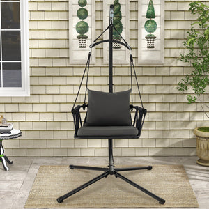 Comfortable to sit with soft seat and back cushions <br>Zipper design for easy maintenance of the cushion cover <br>Comes with a reinforced metal stand <br>Anti-slip footpads and X-shaped structure for higher stability <br>Foldable hanging swing chair sav