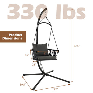 Comfortable to sit with soft seat and back cushions <br>Zipper design for easy maintenance of the cushion cover <br>Comes with a reinforced metal stand <br>Anti-slip footpads and X-shaped structure for higher stability <br>Foldable hanging swing chair sav