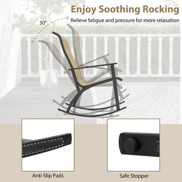 Gentle rocking relieves fatigue and pressure for more relaxation<br>Anti-slip pads and bottom stoppers for high safety<br>Made of premium fabric which is breathable and long-lasting<br>Supported by reinforced metal frame for high stability<br>Each rocking