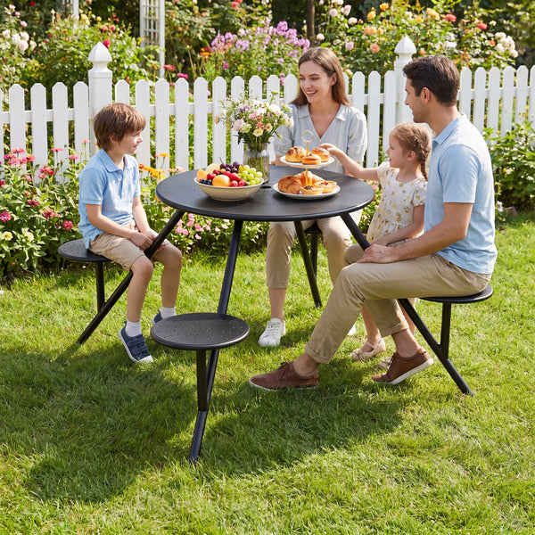 Galvanized iron frame improves longevity and strength<br>1.77" umbrella hole for your personal shade option<br>The tabletop holds 180 lbs and each seat supports 330 lbs<br>Suitable for easy gatherings with space-saving convenience<br>Vent holes improve ai