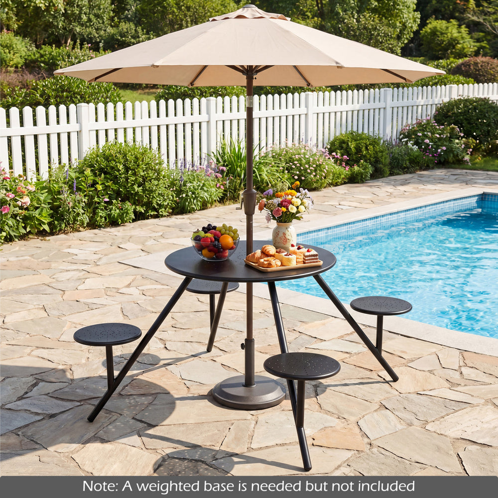 Galvanized iron frame improves longevity and strength<br>1.77" umbrella hole for your personal shade option<br>The tabletop holds 180 lbs and each seat supports 330 lbs<br>Suitable for easy gatherings with space-saving convenience<br>Vent holes improve ai