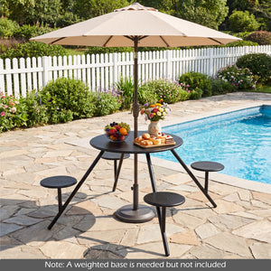 Galvanized iron frame improves longevity and strength<br>1.77" umbrella hole for your personal shade option<br>The tabletop holds 180 lbs and each seat supports 330 lbs<br>Suitable for easy gatherings with space-saving convenience<br>Vent holes improve ai
