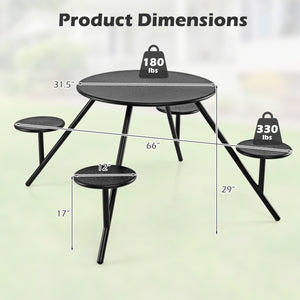Galvanized iron frame improves longevity and strength<br>1.77" umbrella hole for your personal shade option<br>The tabletop holds 180 lbs and each seat supports 330 lbs<br>Suitable for easy gatherings with space-saving convenience<br>Vent holes improve ai