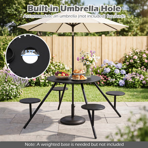 Galvanized iron frame improves longevity and strength<br>1.77" umbrella hole for your personal shade option<br>The tabletop holds 180 lbs and each seat supports 330 lbs<br>Suitable for easy gatherings with space-saving convenience<br>Vent holes improve ai