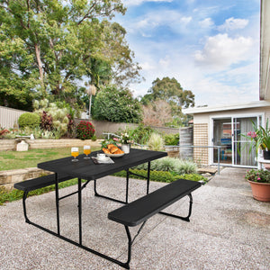 Two different colors for you to choose<br>Rounded corners greatly reduce the risk of bumping<br>Premium materials make the table durable and sturdy<br>Spacious desktop can hold lots of foods and drinks for party<br>The benches can support at most 4 adults