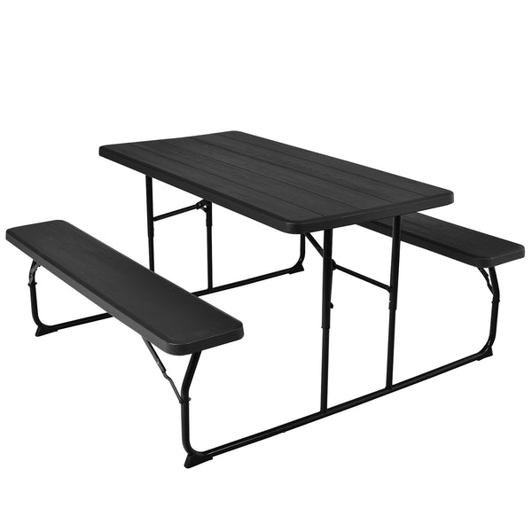 Two different colors for you to choose<br>Rounded corners greatly reduce the risk of bumping<br>Premium materials make the table durable and sturdy<br>Spacious desktop can hold lots of foods and drinks for party<br>The benches can support at most 4 adults